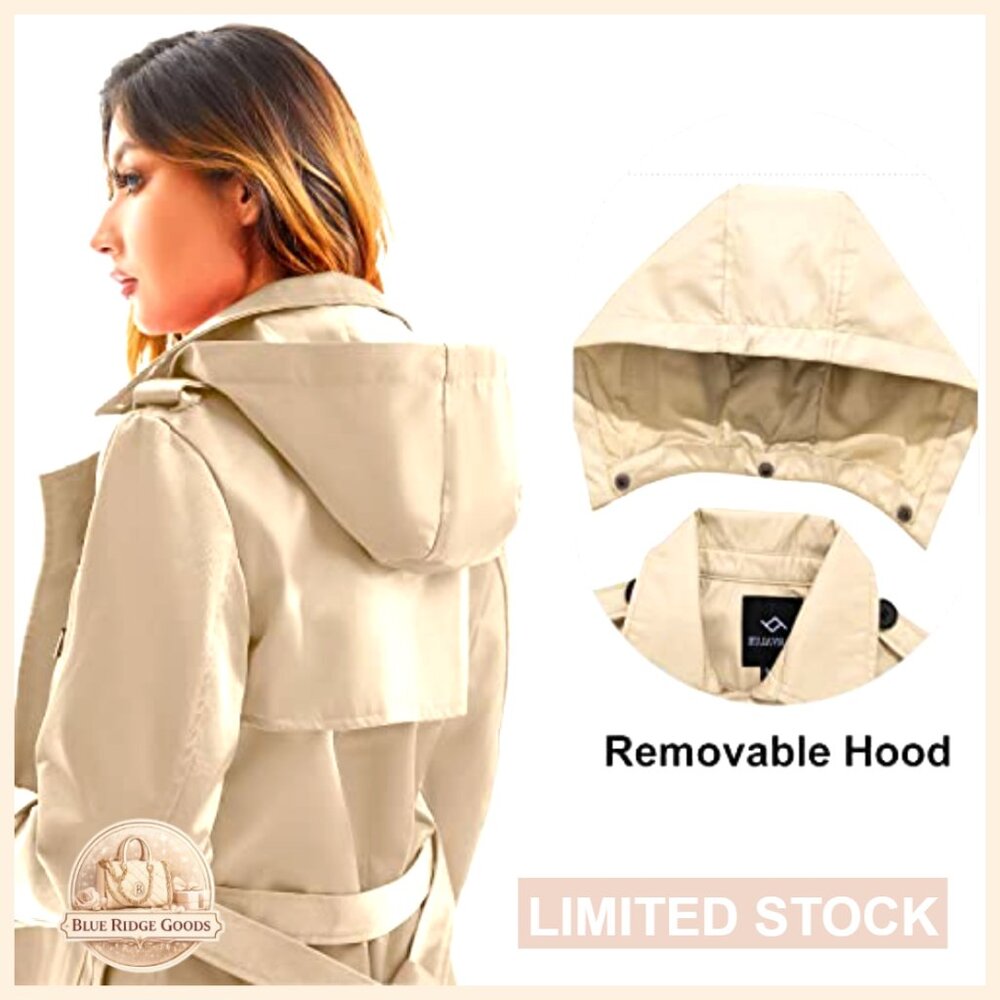 Classic Long Trench Coat Waterproof Windbreaker Double Breasted Belted - Picture 4 of 6